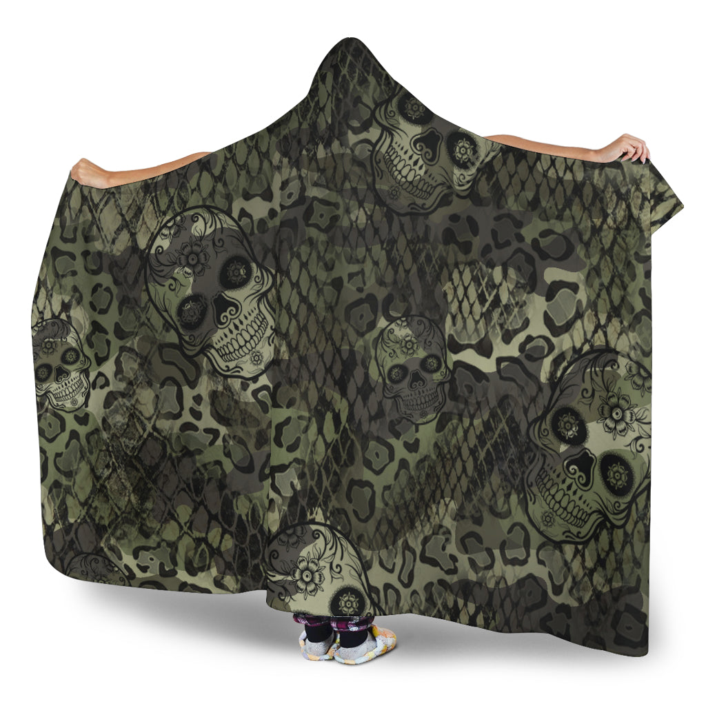 Animal Print Cammo Sugar Skulls Hooded Blanket
