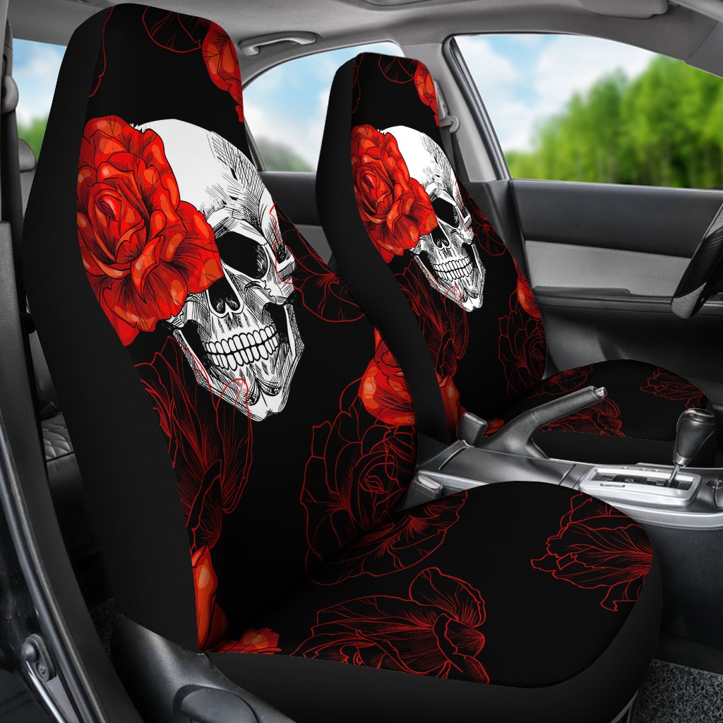 Red Flower Skull Car Seat Covers