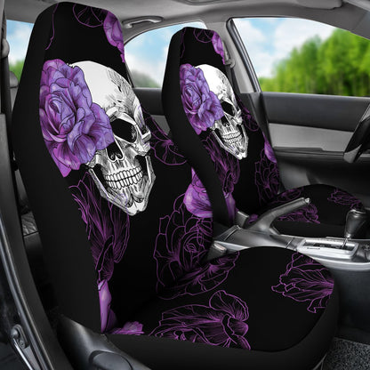 Purple Flower Skull Car Seat Covers