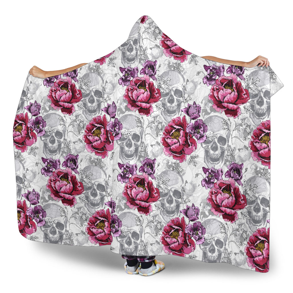 Roses And Skulls Hooded Blanket