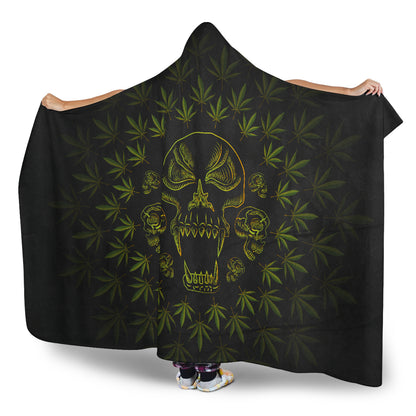 Skulls Weed Leaves Hooded Blanket
