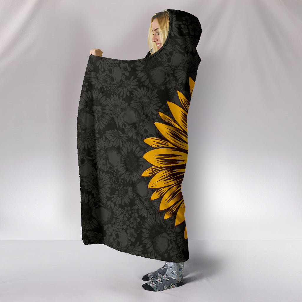 Sunflower Sunshine Skulls Hooded Blanket