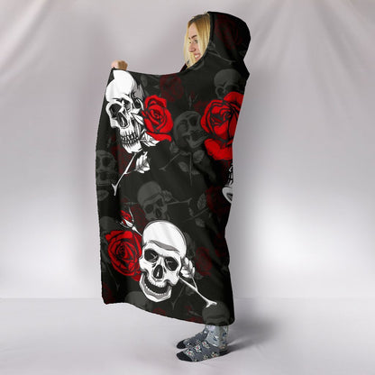Death Rose Skull Hooded Blanket