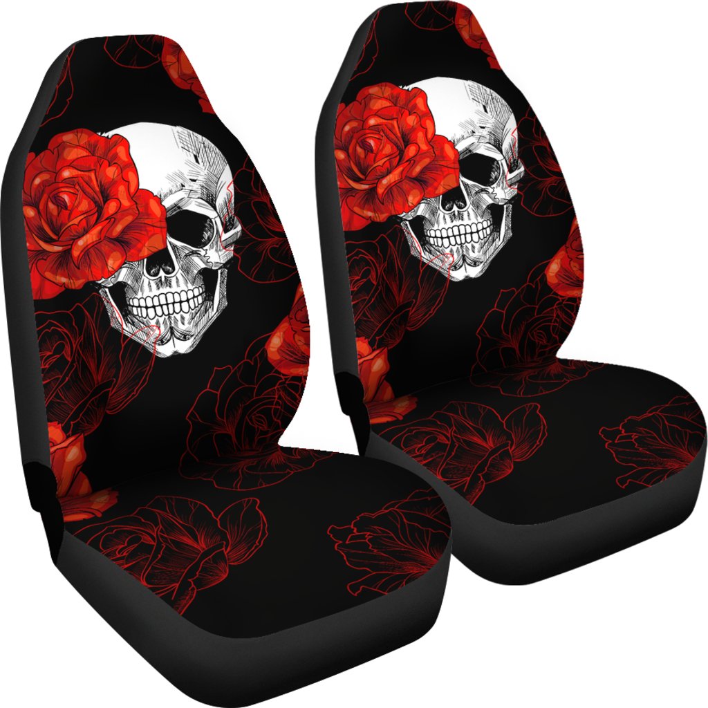 Red Flower Skull Car Seat Covers