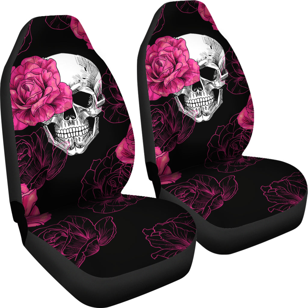 Pink Flower Skull Car Seat Covers