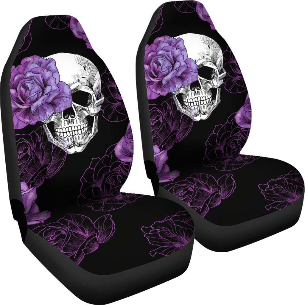 Purple Flower Skull Car Seat Covers