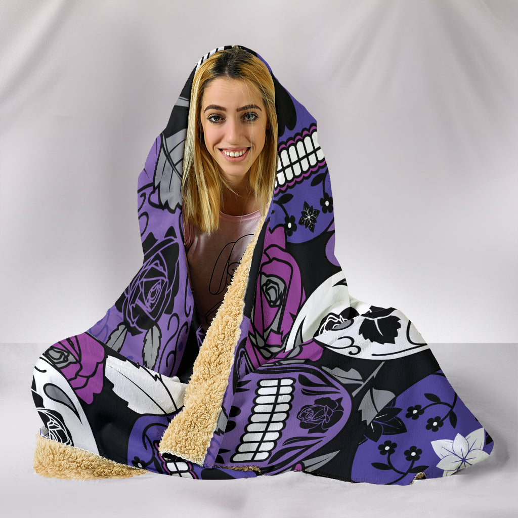 Skullistic Sugar Skulls Purple Hooded Blanket