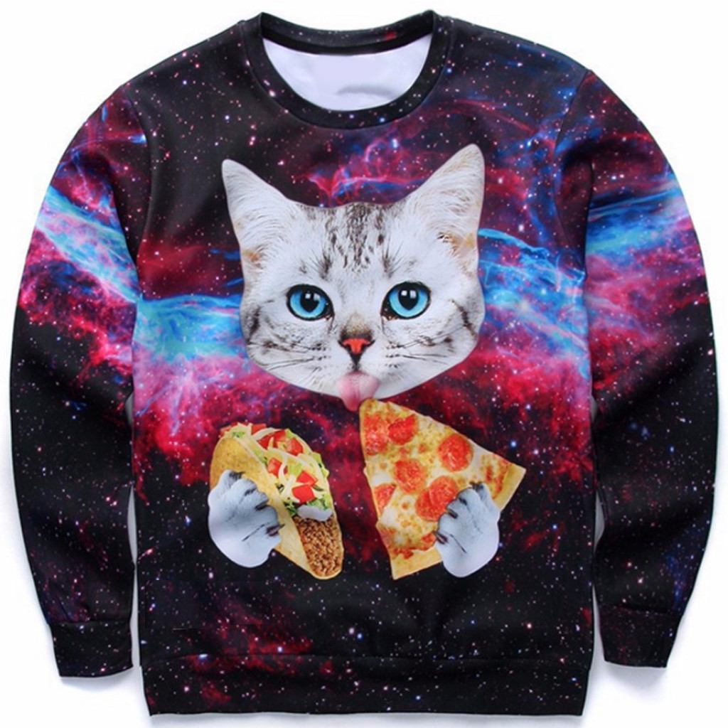Galaxy Cat Eating Pizza & Taco Sweater
