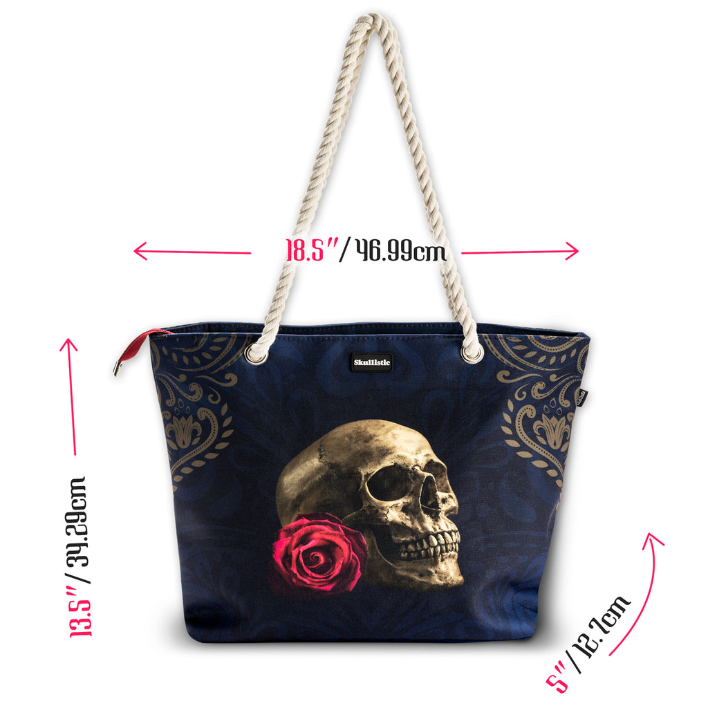 Rose Skull Navy Shoulder Beach Bag