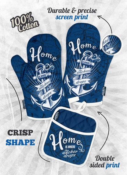 Nautic Home Navy Oven Mitts And Potholder Set