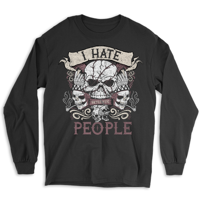 Skullistic I Hate People Black Skull Long Sleeve Shirt