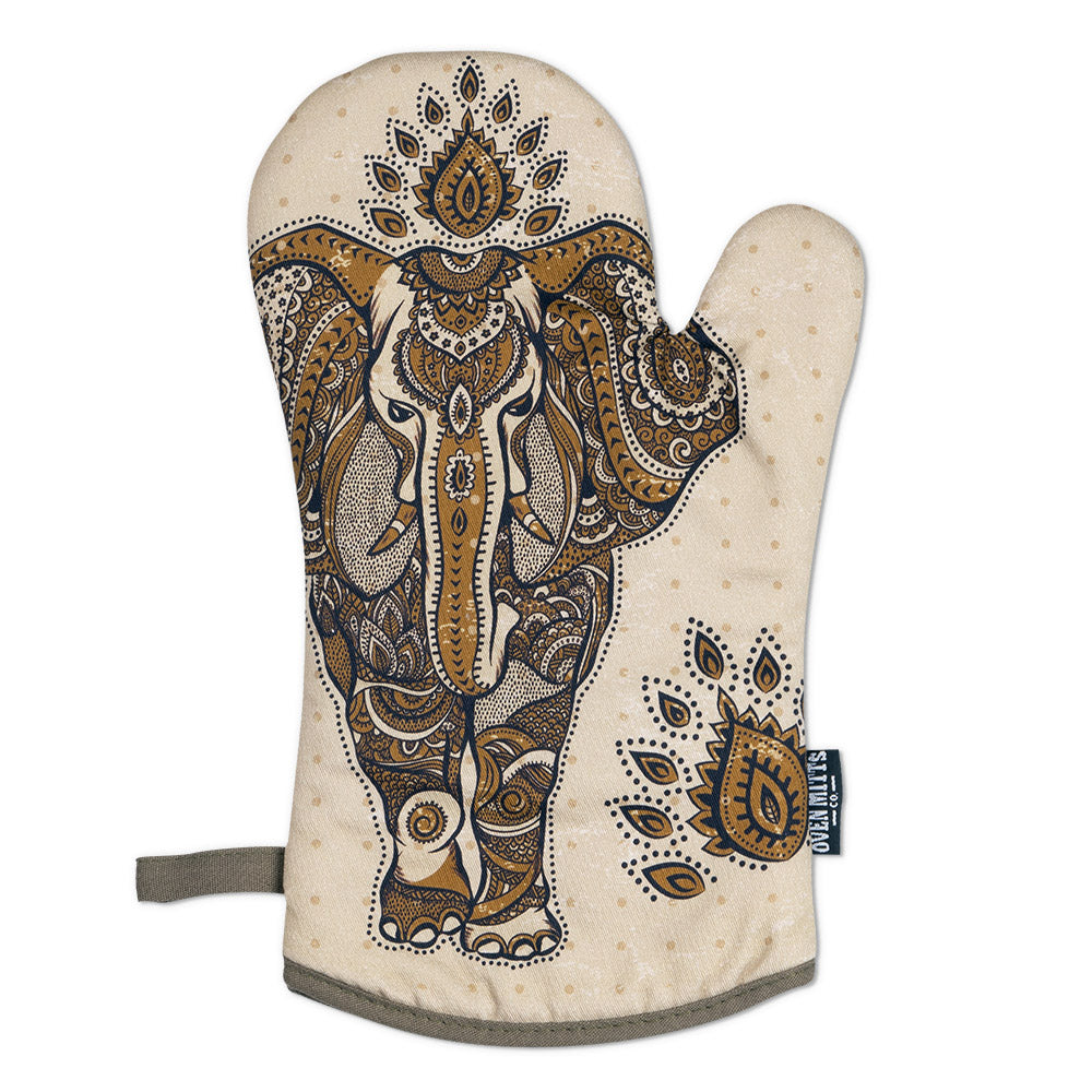 Elephant Boho Oven Mitts And Potholder Set