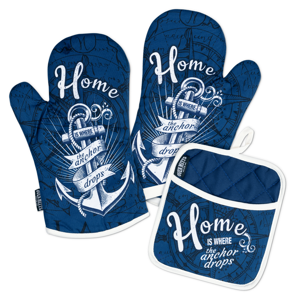 Nautic Home Navy Oven Mitts Set and Pot holder
