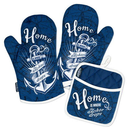 Nautic Home Navy Oven Mitts Set and Pot holder