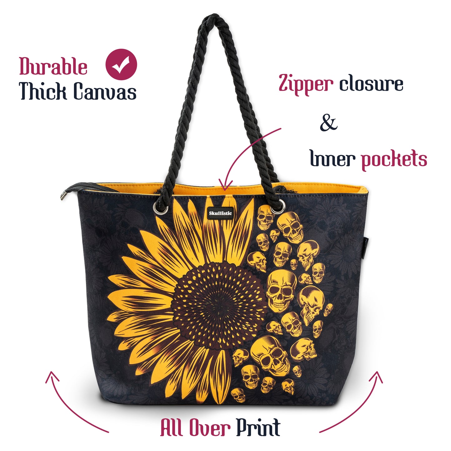 Sunflower Skulls Shoulder Beach Bag