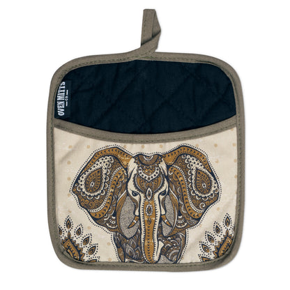 Elephant Boho Oven Mitts And Potholder Set