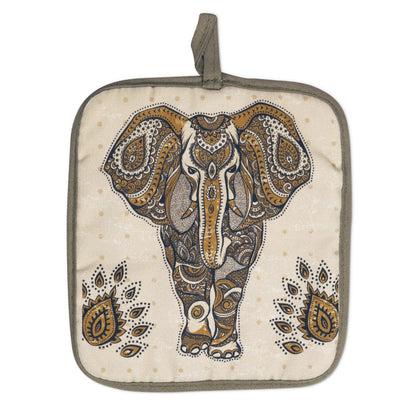 Elephant Boho Oven Mitts And Potholder Set