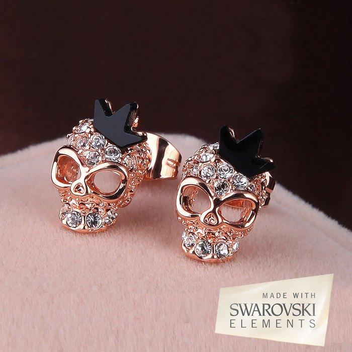 Swarovski Crystal Skull Crown Earrings
