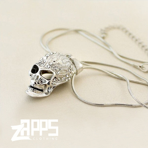 18K White Gold Plated Crystal Skull Necklace WW
