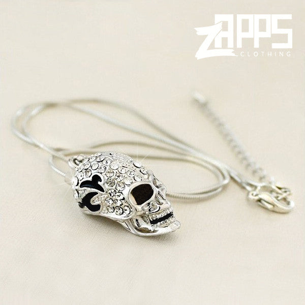 18K White Gold Plated Crystal Skull Necklace