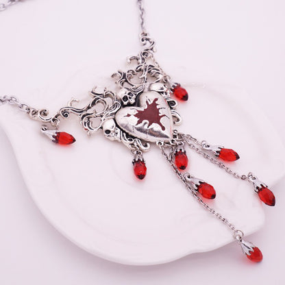 Wounded Heart Gothic Skull Necklace