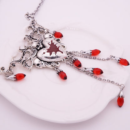 Wounded Heart Gothic Skull Necklace