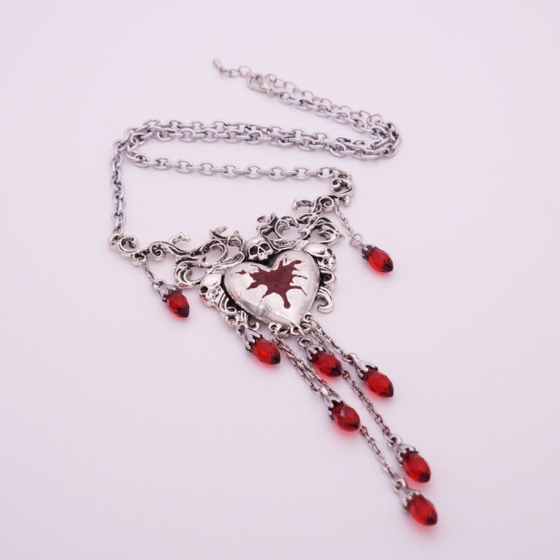 Wounded Heart Gothic Skull Necklace