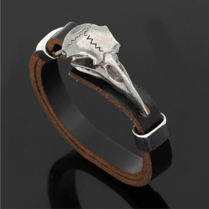 Crow Skull Genuine Leather Bracelet