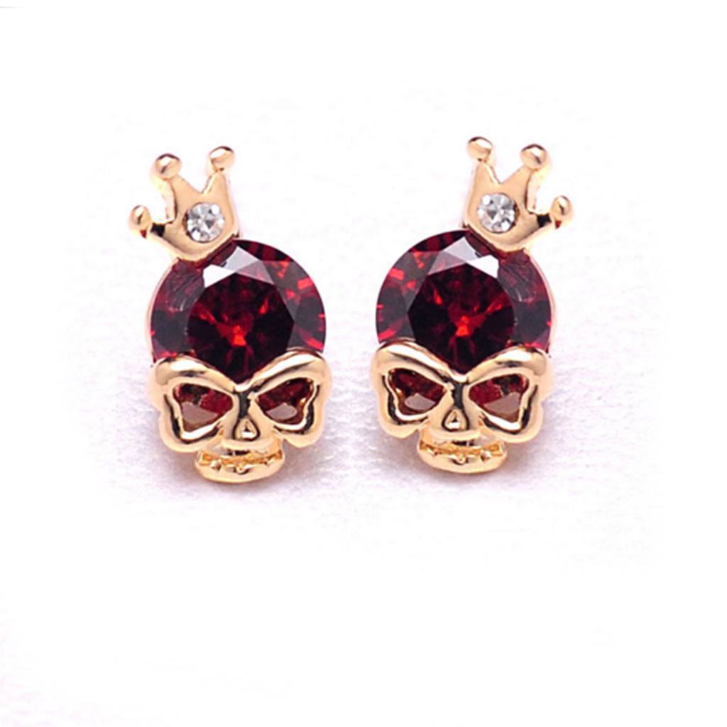 skull crown stud earrings red
