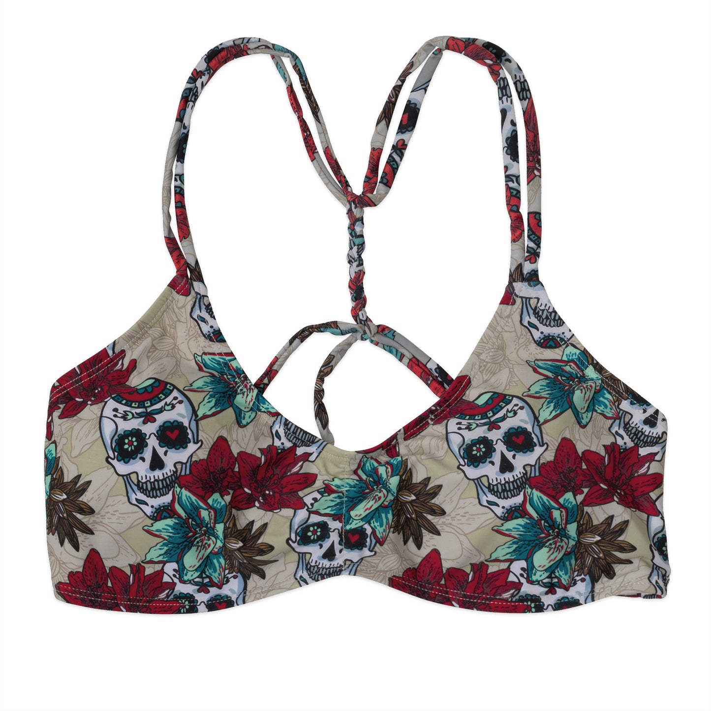 Sugar Skull Flowers Bikini Top