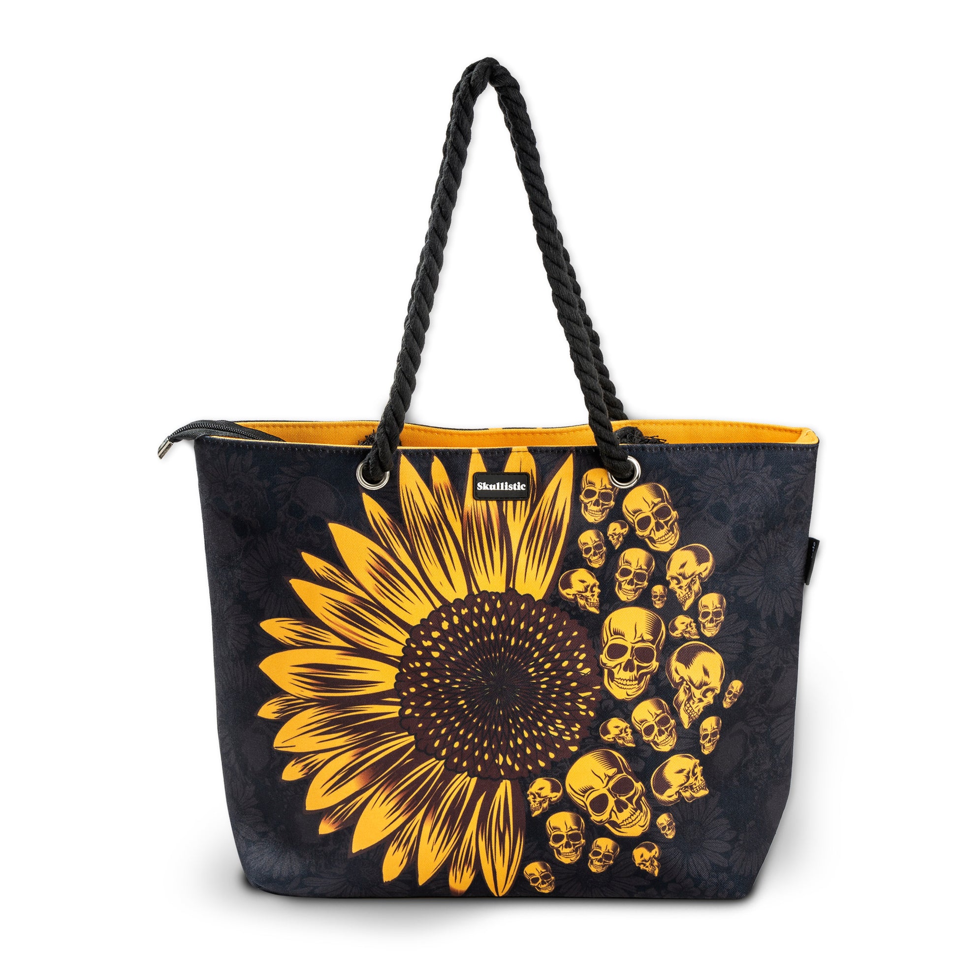 Sunflower Skulls Shoulder Beach Bag  fRONT