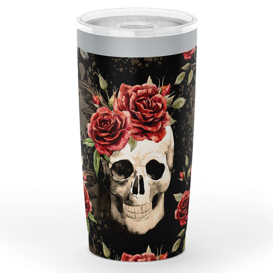 Vintage Flower Skulls Steel Tumbler