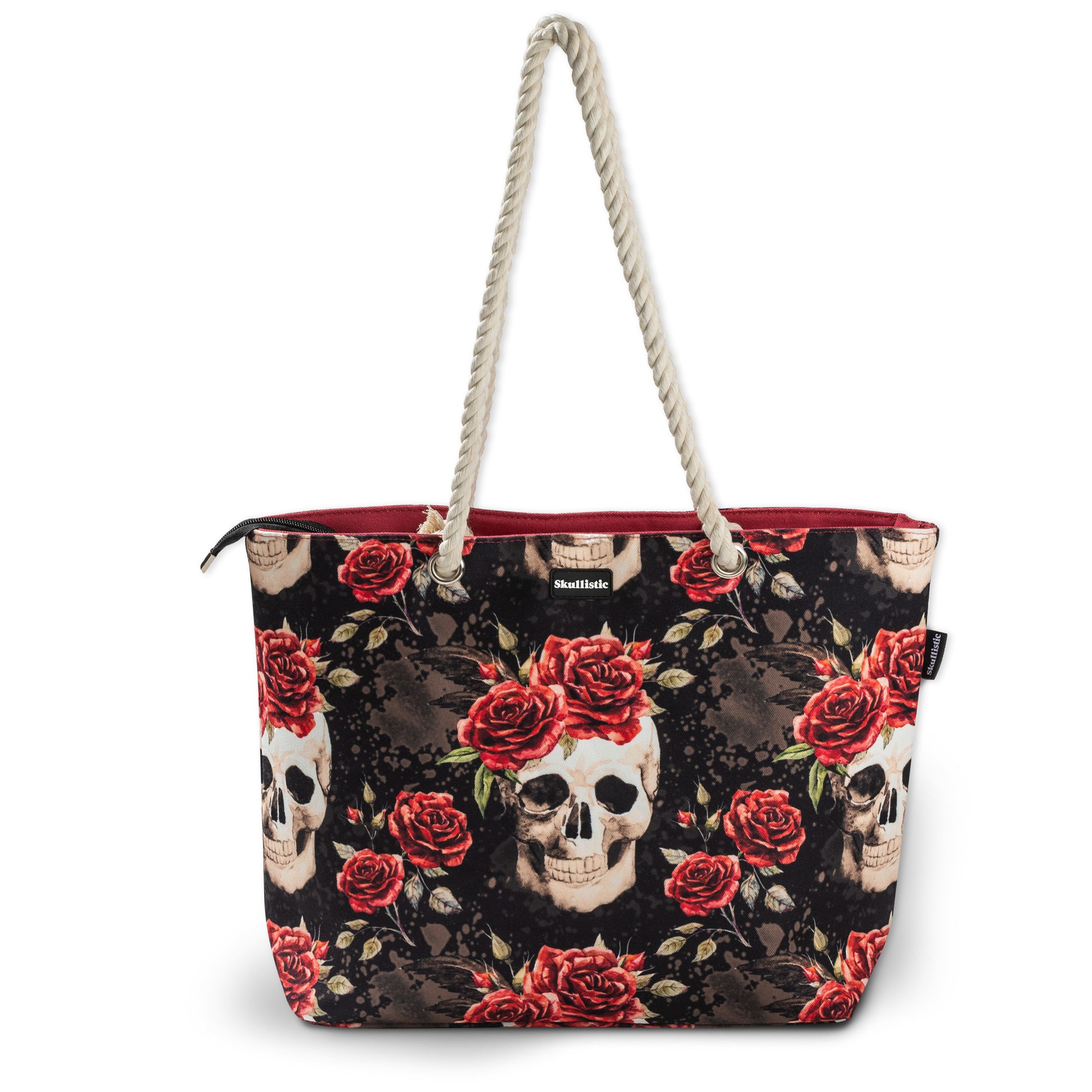 Vintage Flower Skull Shoulder Beach Bag Red