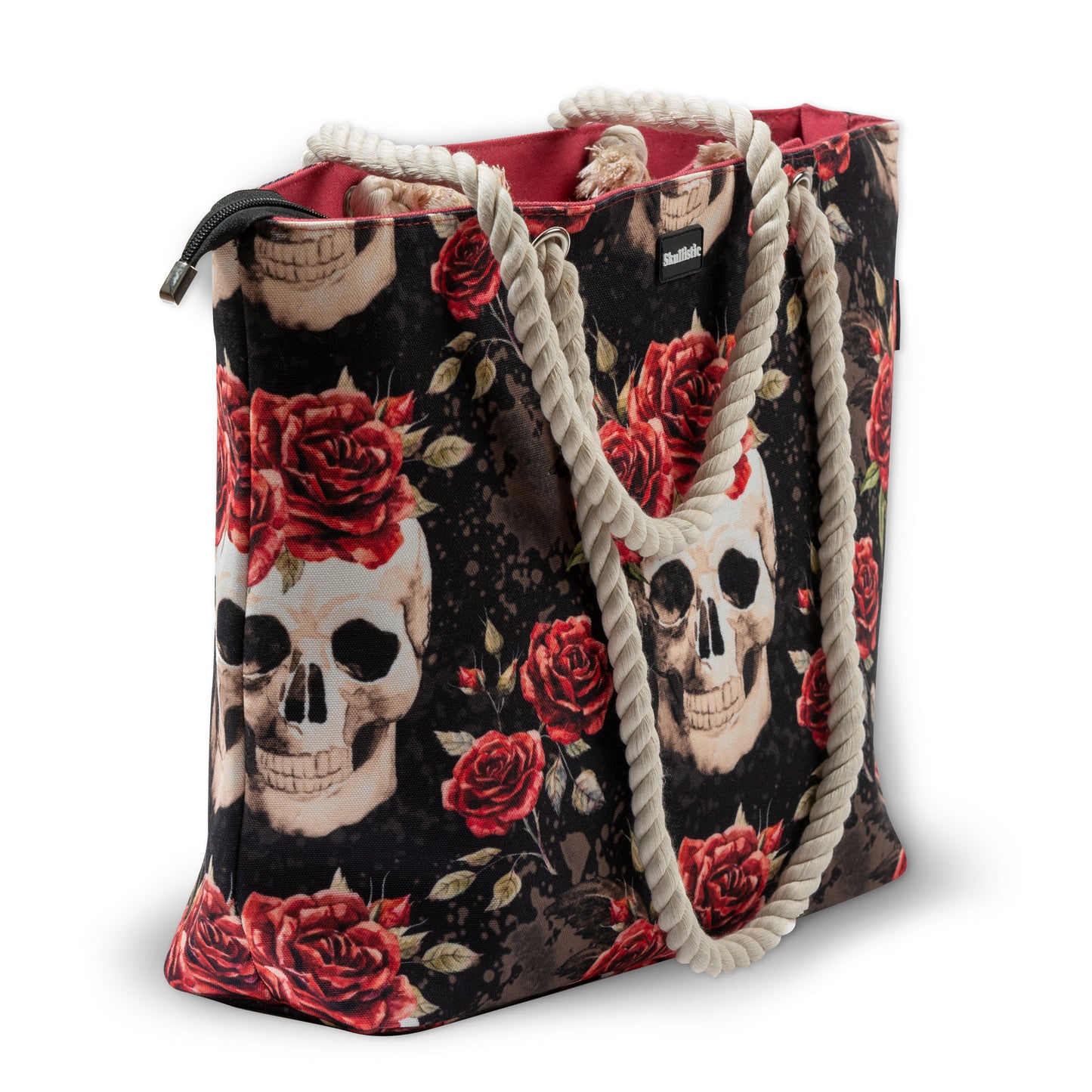 Vintage Flower cool Skull Shoulder Beach Bag Red