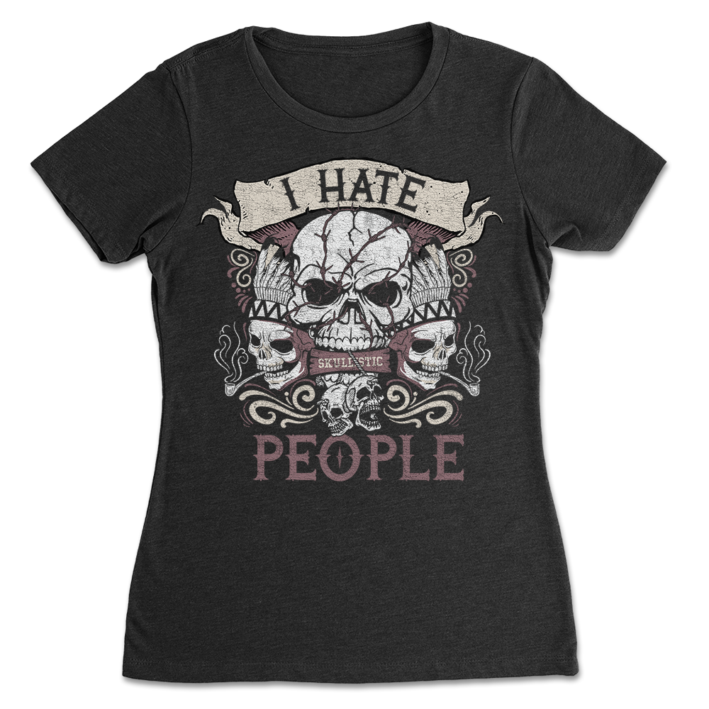 Skullistic I Hate People Womens Black Skull T-shirt